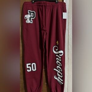 Peanuts Maroon Graphic Sweatpants with White Script & Number